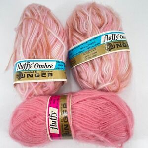 Vintage William Unger Fluffy Yarn Lot 3 Skeins Pink Ombre Acrylic Made in France